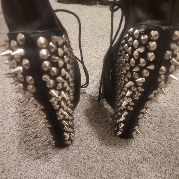 Jeffrey Campbell Black Lace Up Studded Boots - Picture 4 of 6